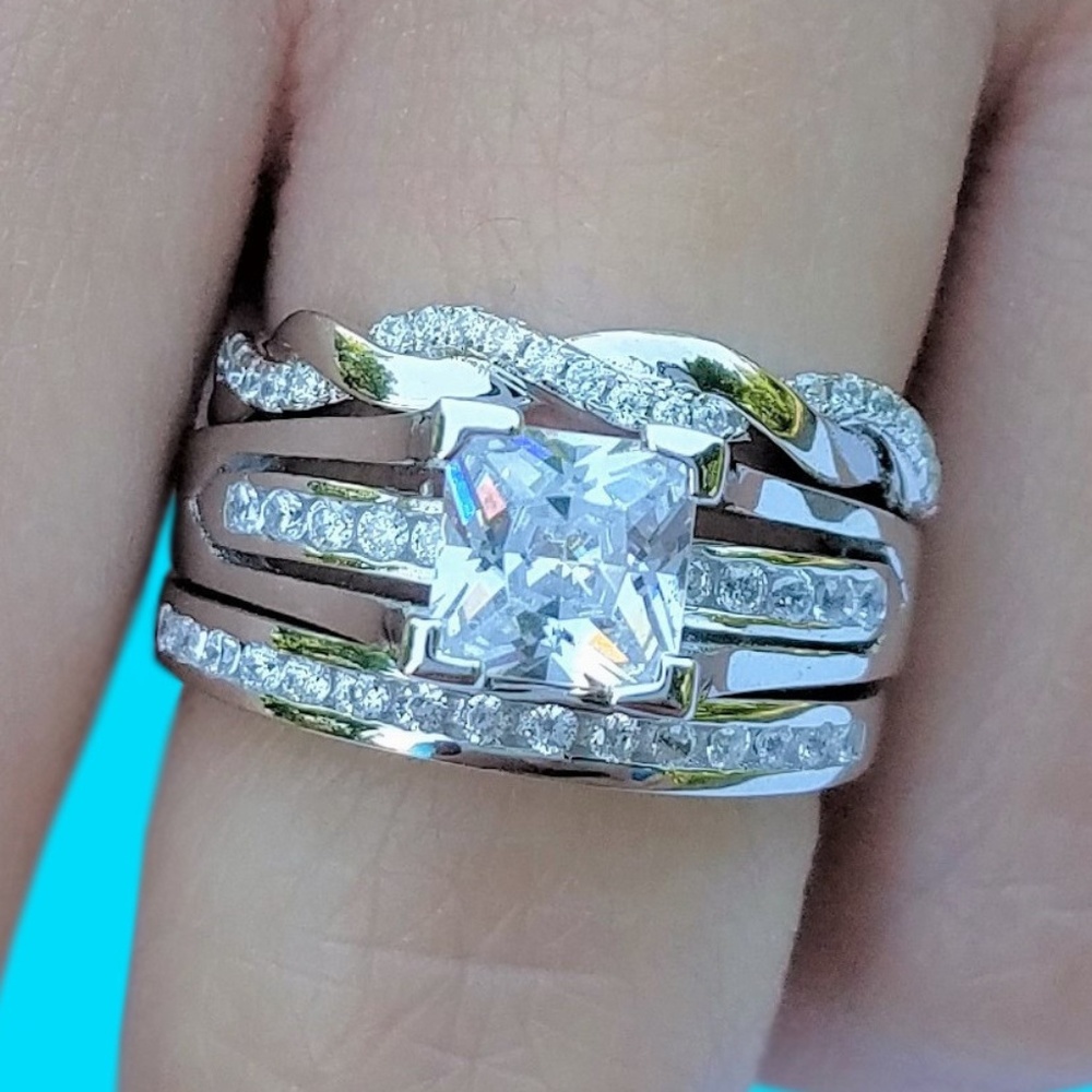 3 PC 925 Sterling Silver Wedding Stacking Ring Set